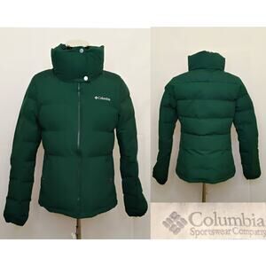 Columbia Down Puffer Jacket Women's M Green Fleece Lined Collar Hoodless #J5303